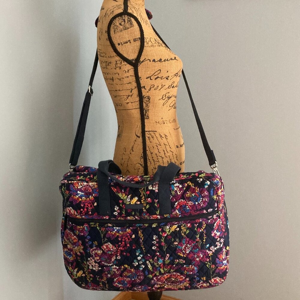 Vera Bradley Weekender Travel Bag w/Trolley Sleeve EUC Midnight Wildflowers